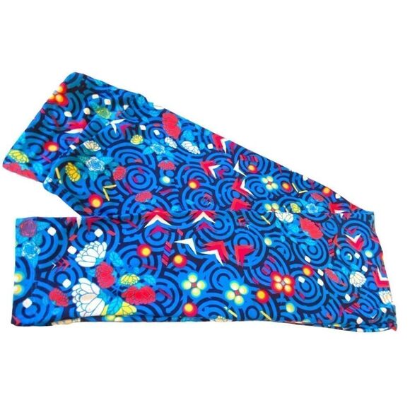 1259 LuLaRoe Leggings Size OS Blue Red Black Circle Abstract Print New - Picture 1 of 4